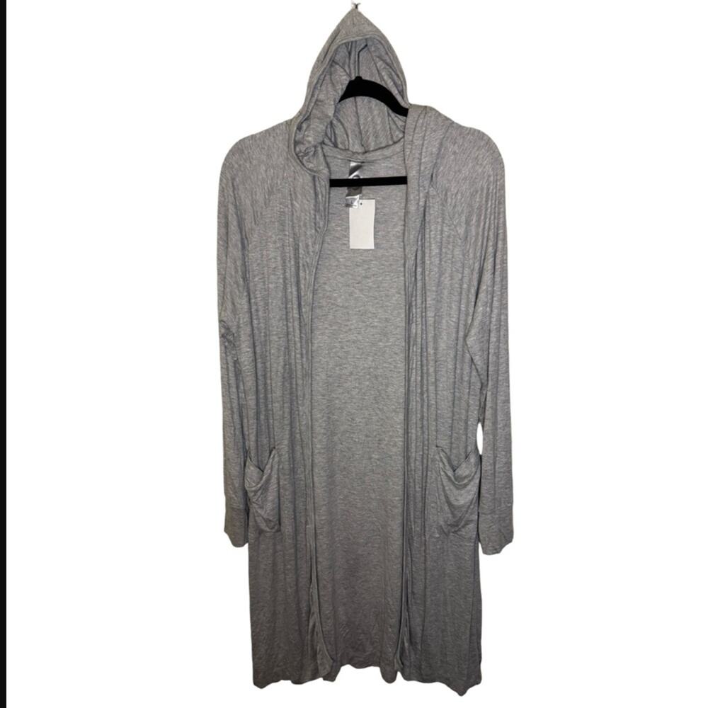 Go Couture Light Gray Knit Hooded Long Sleeve Open Duster Cardigan Sz L - Picture 1 of 6